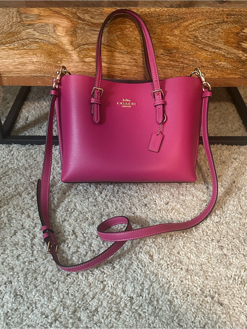 Coach Mollie Leather Tote In Pink With Gold Hardware